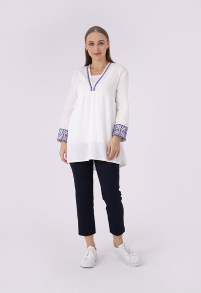 Embroidered Edge Border Crinkle Classic Blouse