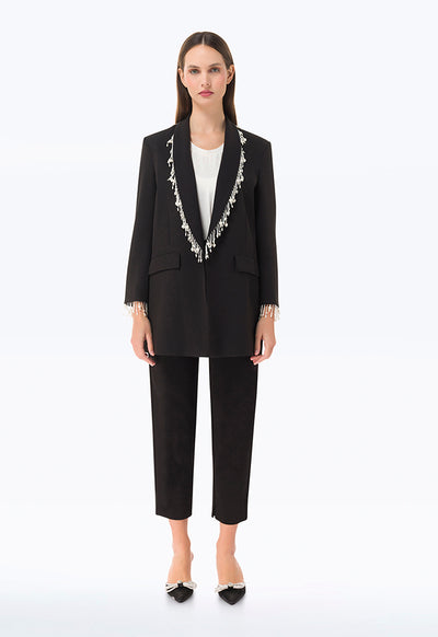 Pearl Embellished Blazer With Flap Pockets