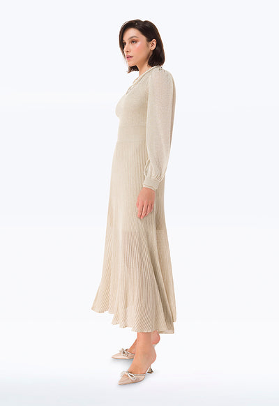 Knitted Lurex Solid  Pleated Dress