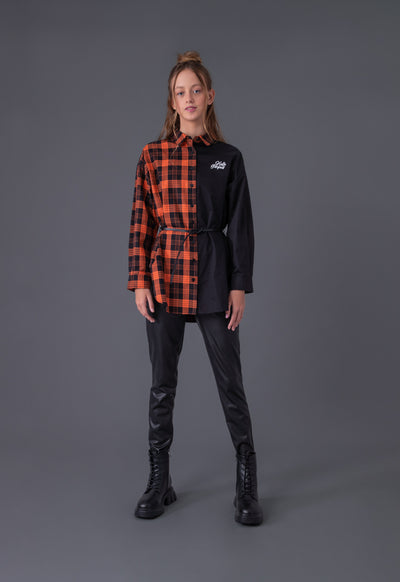 No Buckle Belted Split Collared Shirt