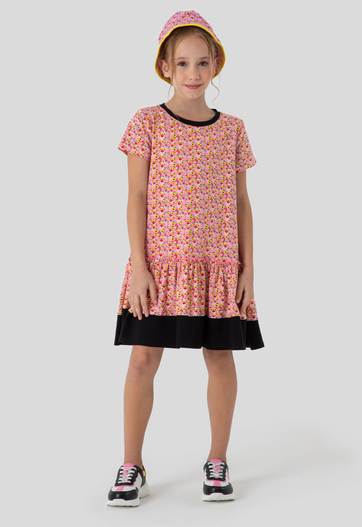 Pink Panther Printed Ruffle Frill Hem Dress