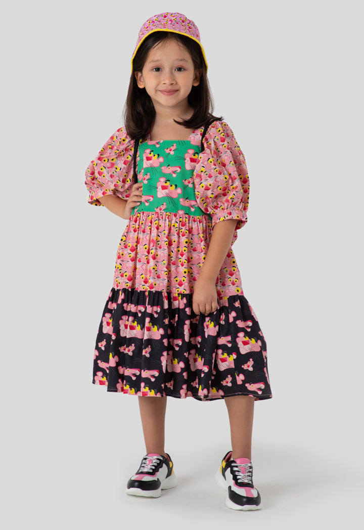 Pink Panther Printed Color Block Square Neck Dress