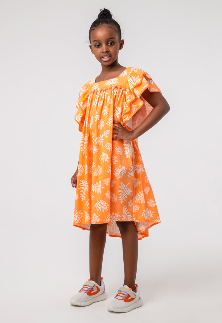 Girls Flounce Leaves Midi Dress