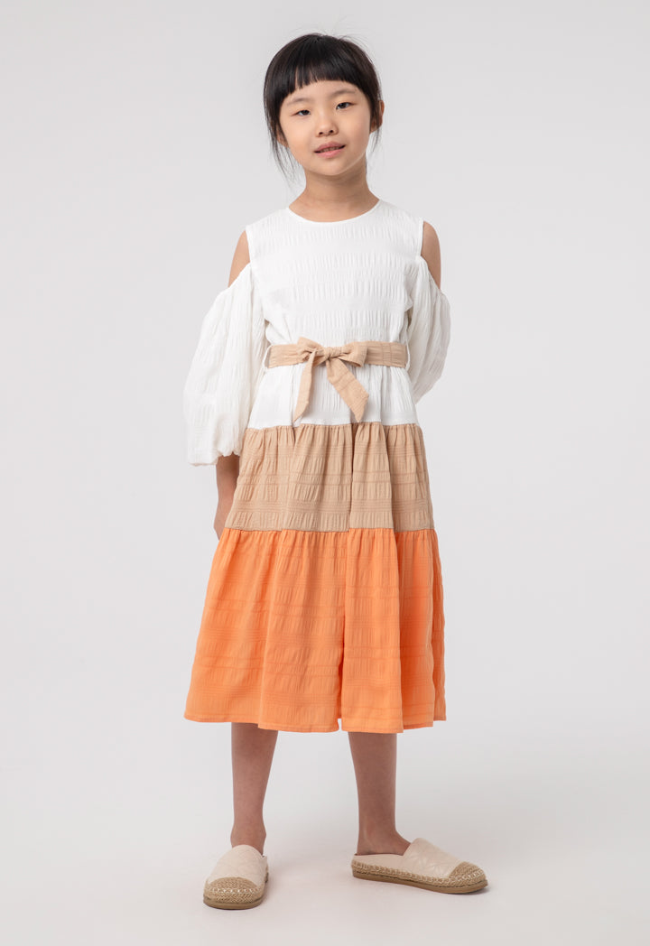 Color Blocking Cold Shoulder Tier Dress