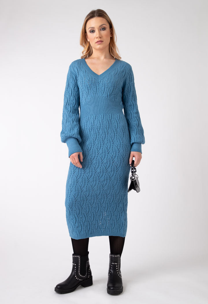 Cable Knit Long Solid Dress