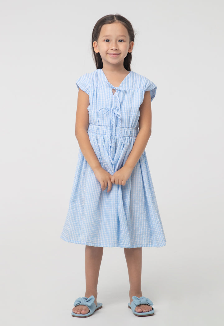 Check Seersucker Drawstring Bodice Dress