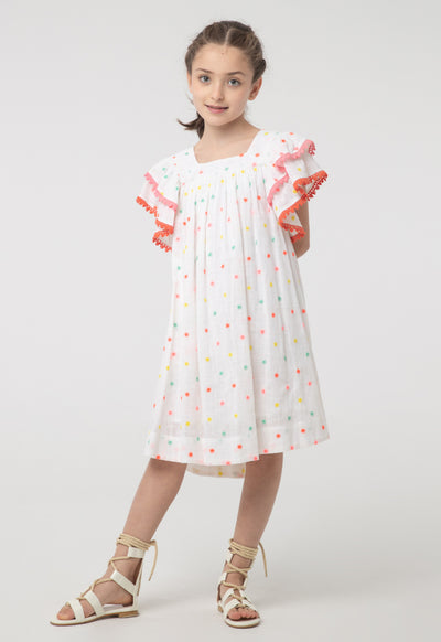 Floral Embroidered Square Butterfly Sleeves Dress