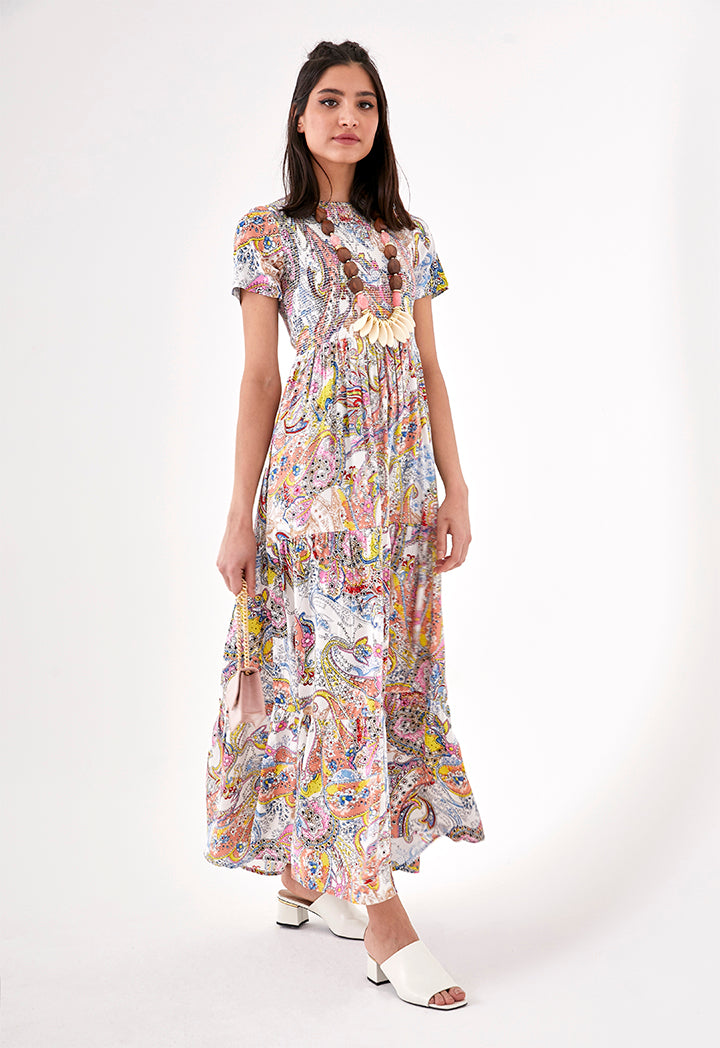 Shearing Details Printed Dress