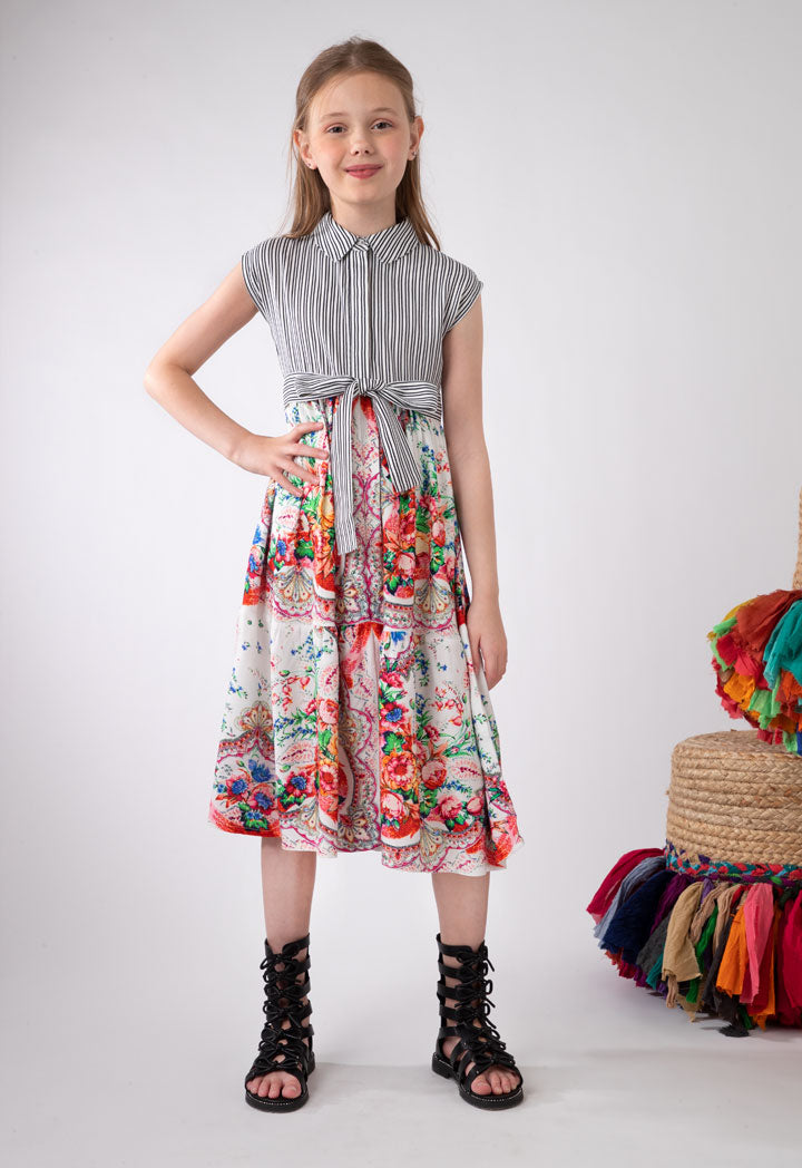 Stripe With Floral Print Dress