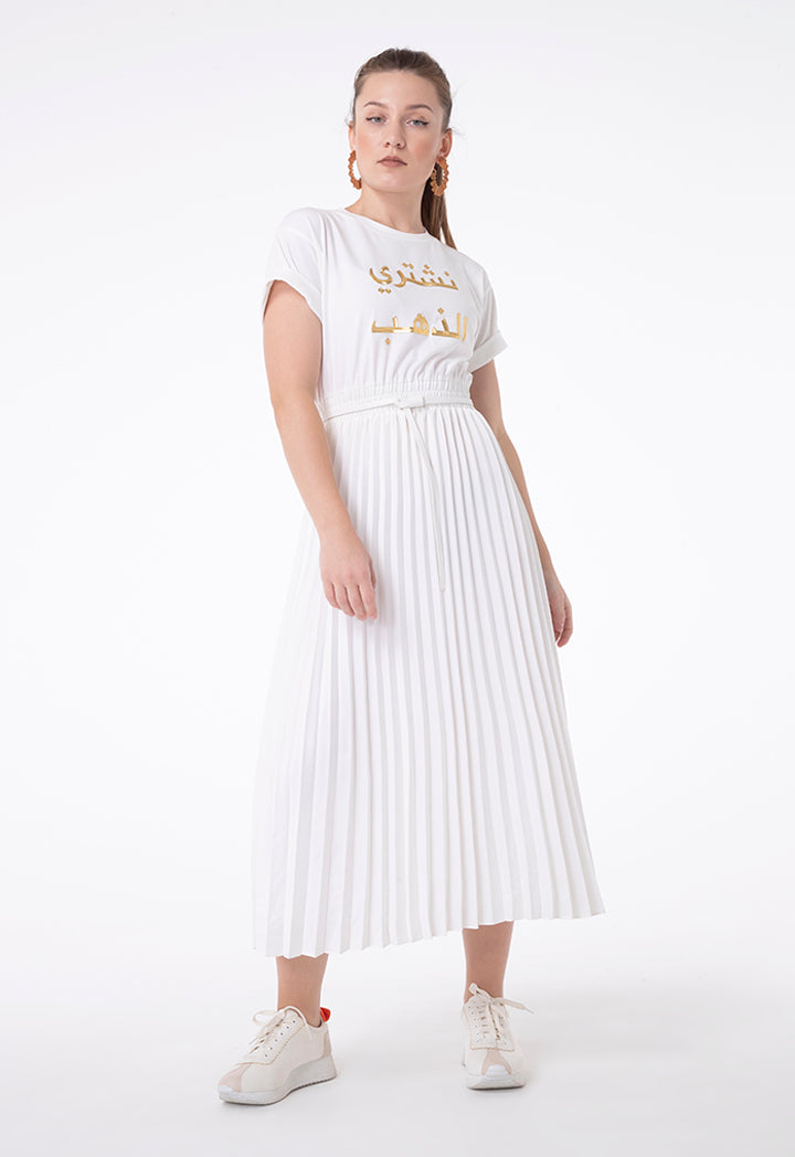 Solid Accordion Pleat Flare Dress