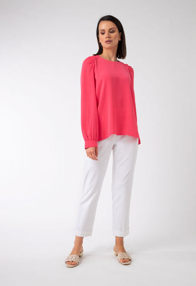 Gathered Raglan Sleeve Solid Blouse