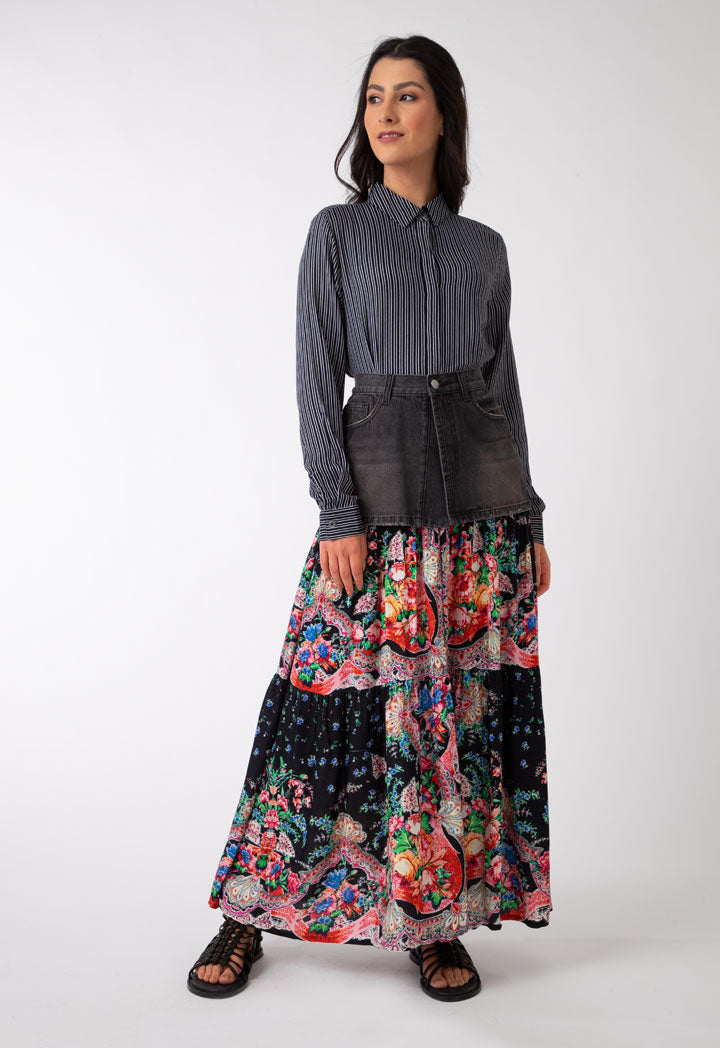 Stripe With Floral Print Dress