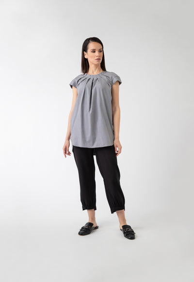 Pleated Neck Check T-Shirt