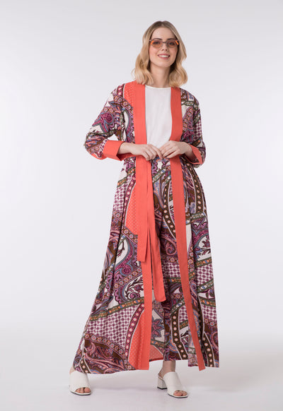 Printed Contrast Edge Maxi Outerwear