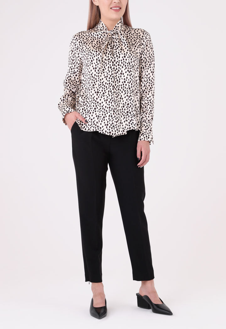 Leopard Print Tie Neck Shirt