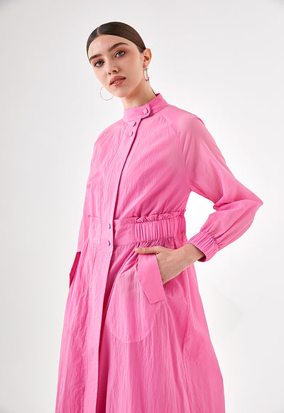 Pink Crinkle Long Outerwear