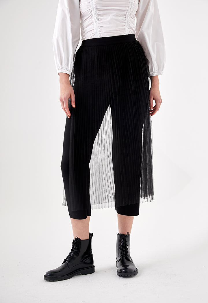 Pleated Mesh Overlay Trouser