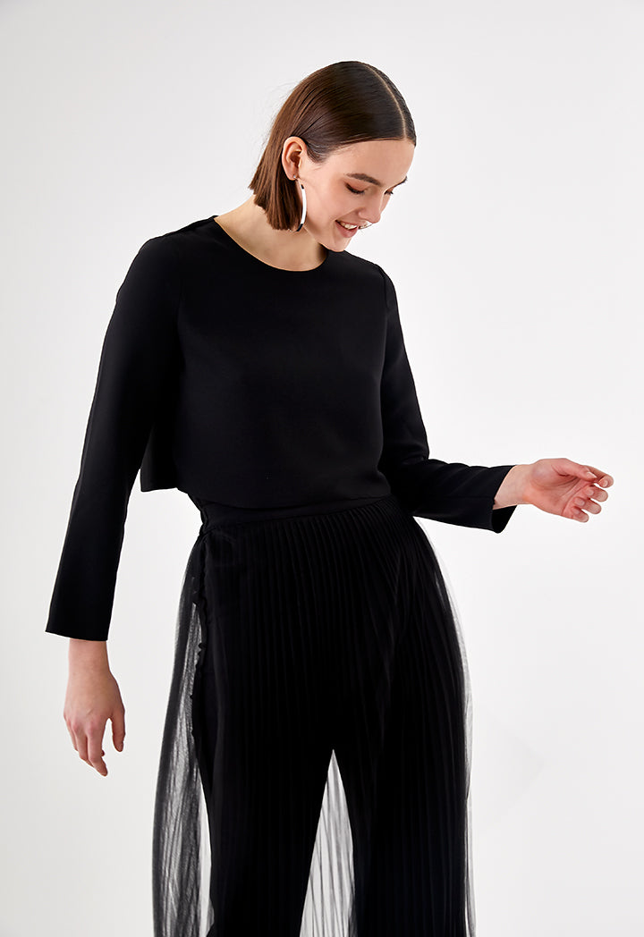 Plain Long Sleeve Crop Top With Inner
