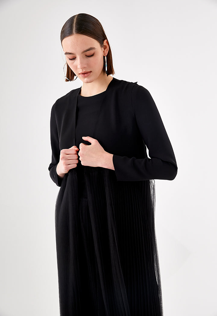 Pleated Mesh Overlay Outerwear