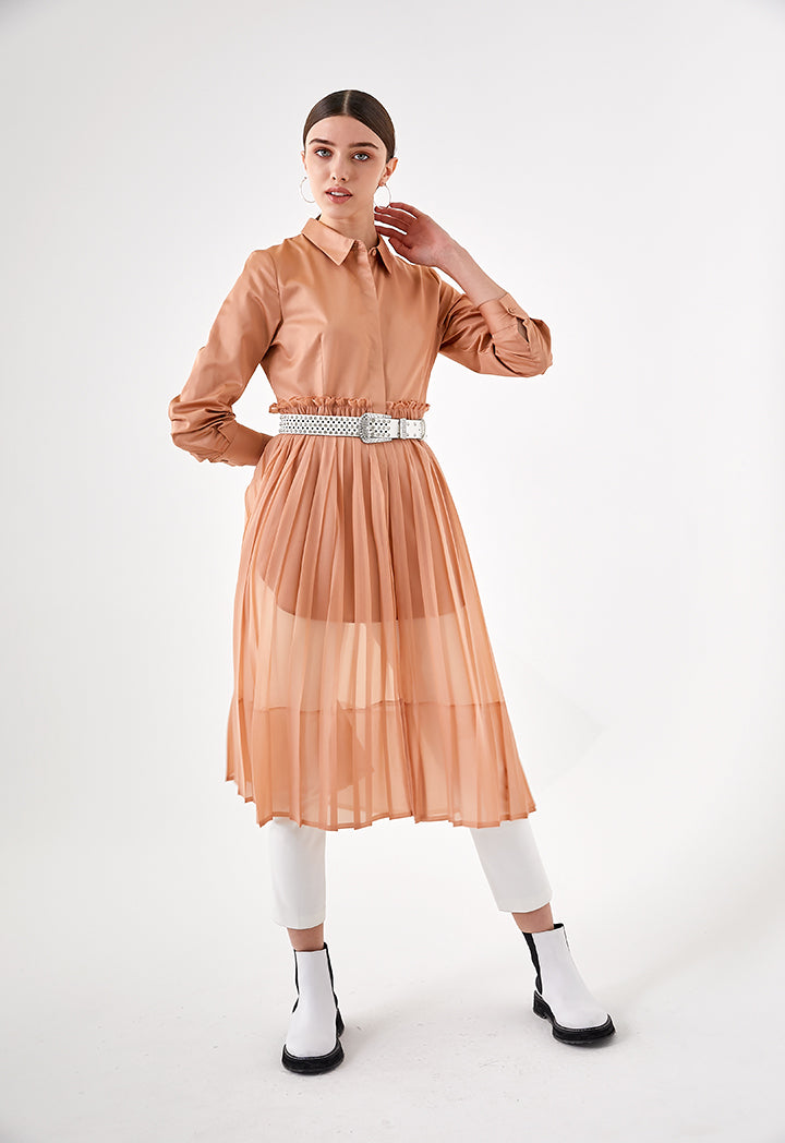 Long Pleated Overlay Shirt