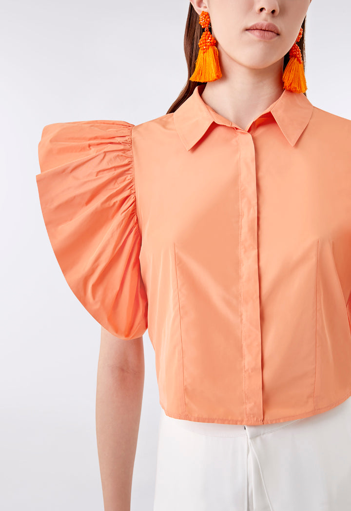 Orange Ruffle Sleeve Shirt