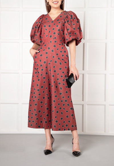 Puff Sleeve Polka Dot Jumpsuit