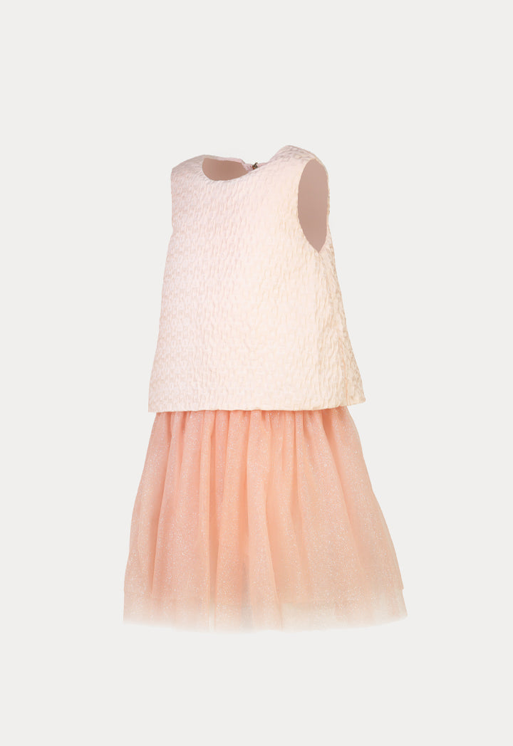 Solid Textured Glittery Tulle Layer Sleeveless Dress