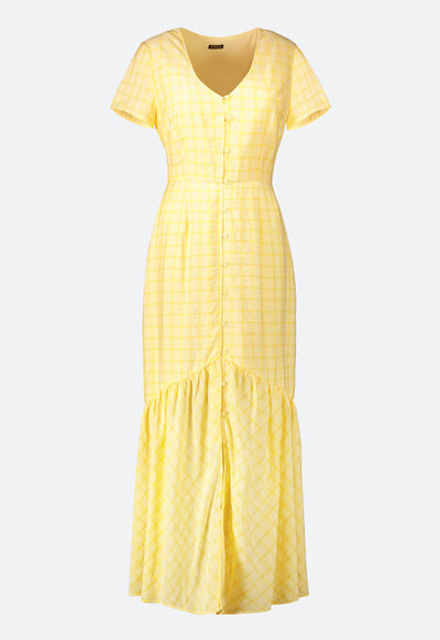 Windowpane Pattern V Neck Dress