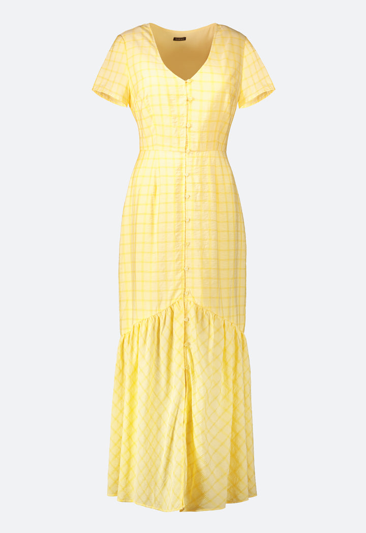Windowpane Pattern V Neck Dress