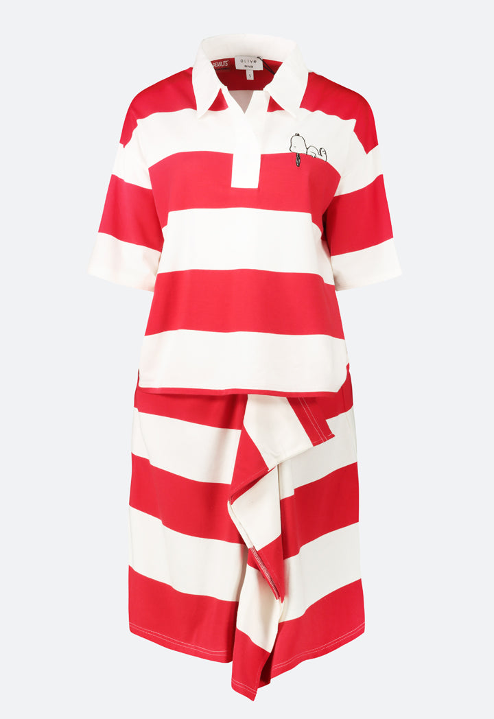 Striped Snoopy Embroidered Dress