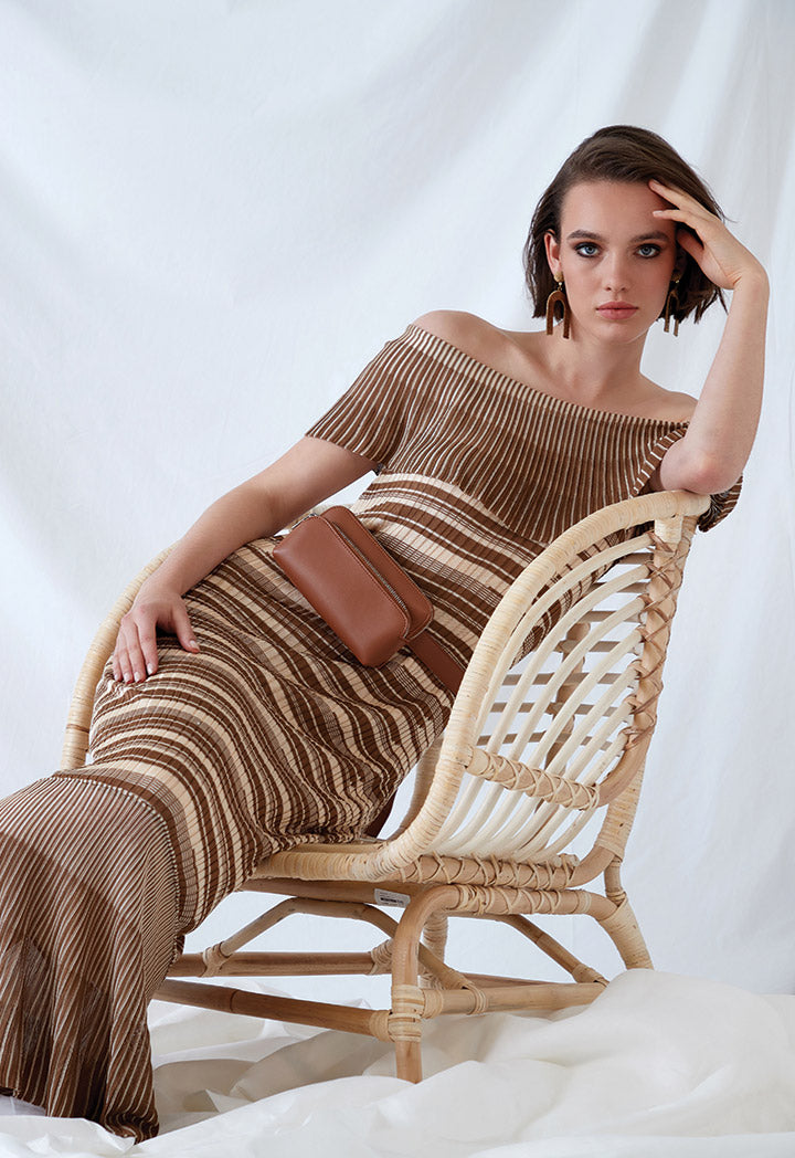 Striped Knitted Off Shoulder Dress