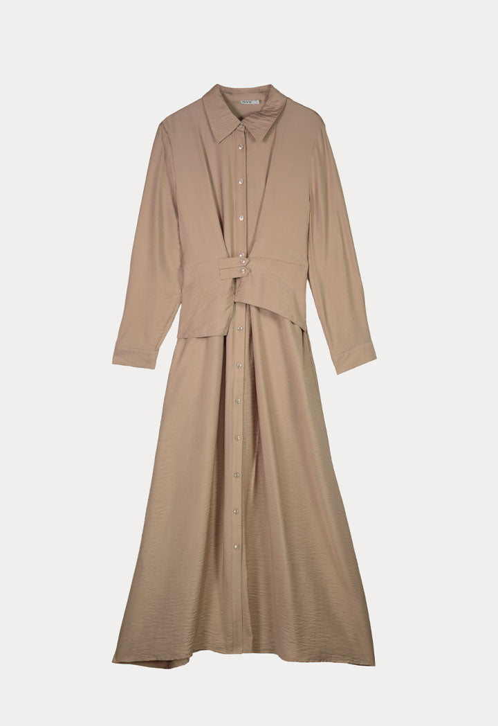 Textured Flap Solid Shirt Dress