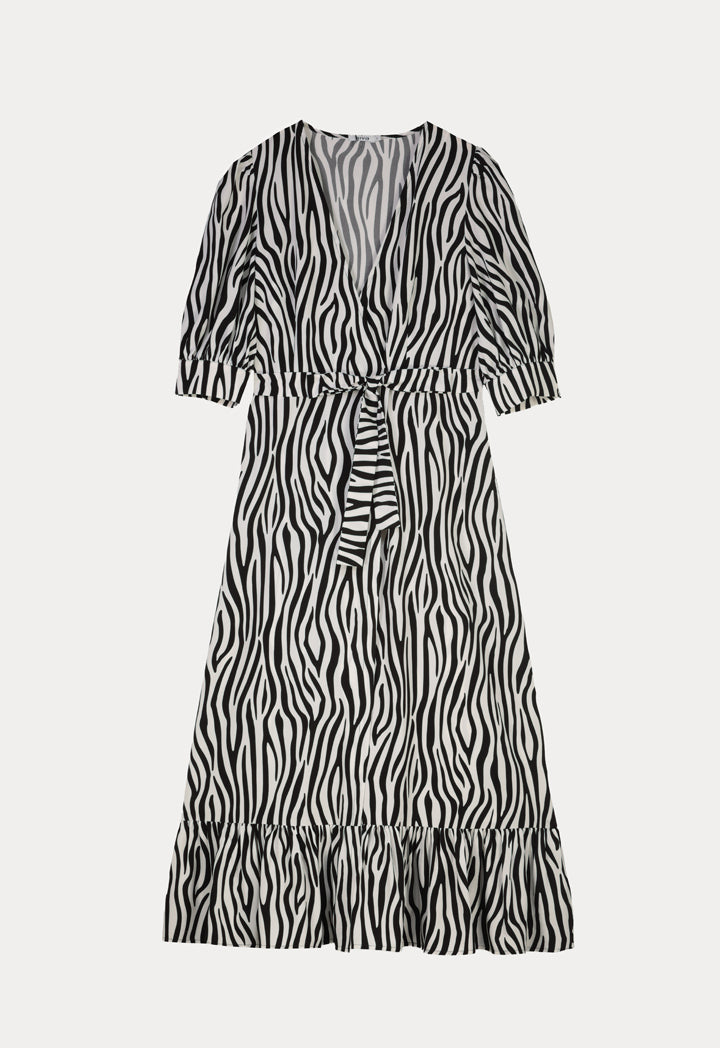 All Over Zebra Printed Dress With Belt