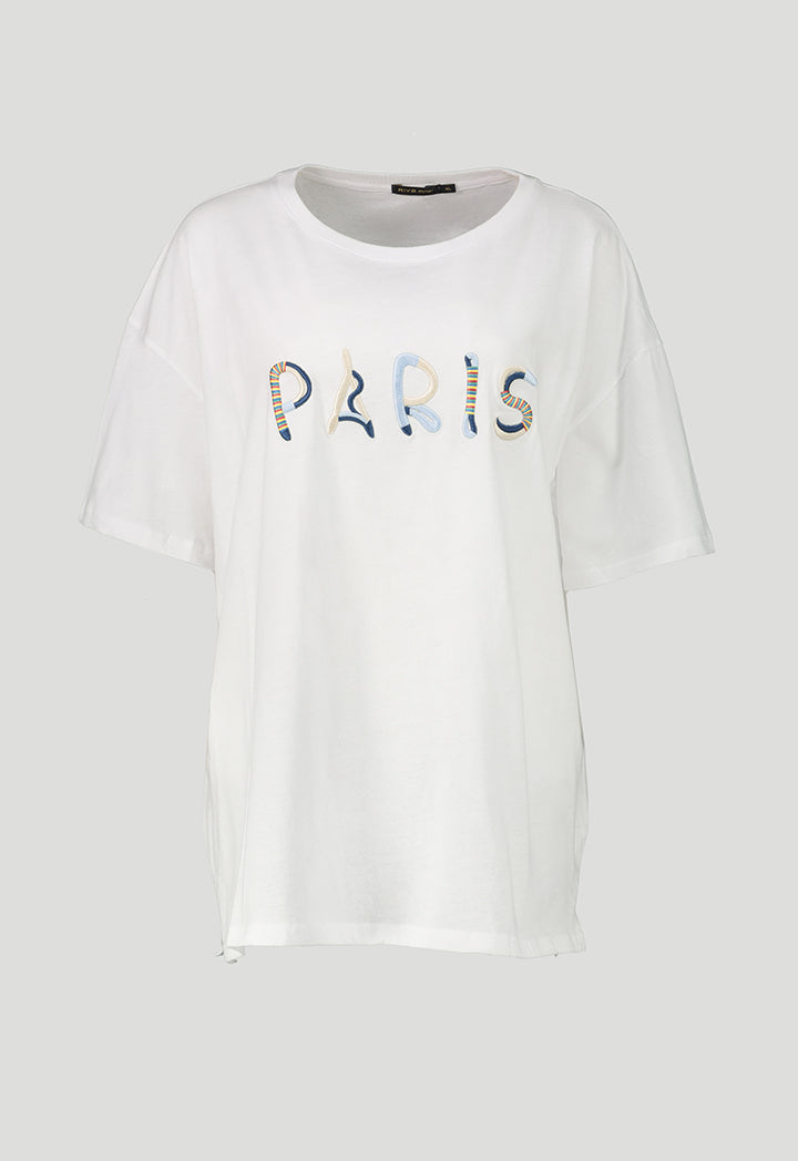 Embroidered Text T-Shirt - Fresqa
