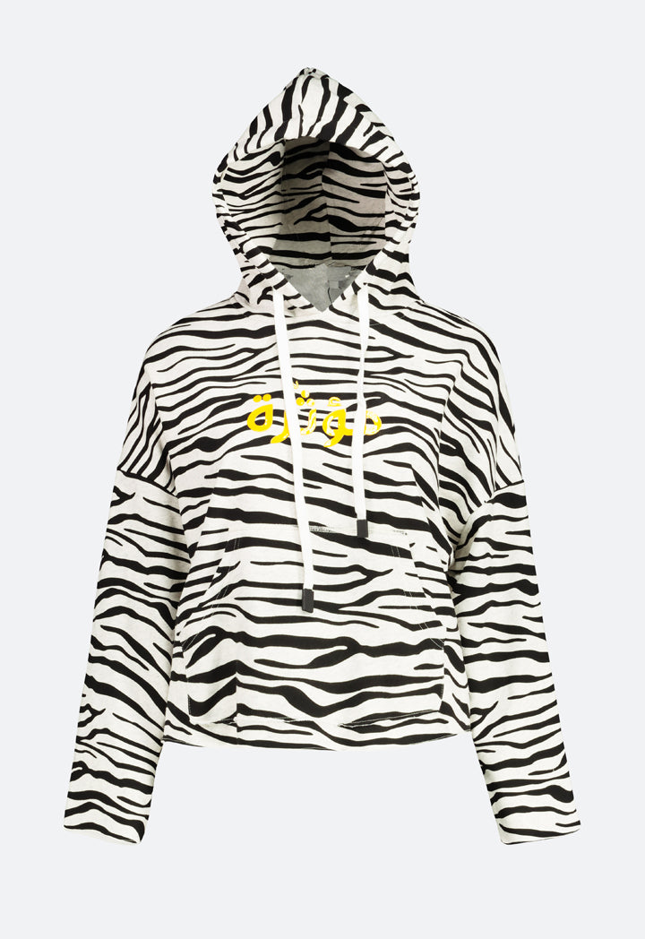 Animal Pattern Arabic Text Hooded Top