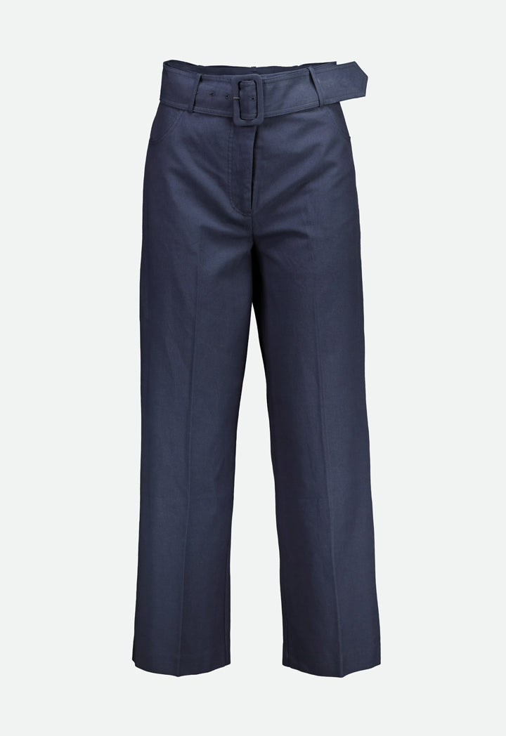 Navy Straight Leg Belted Pants