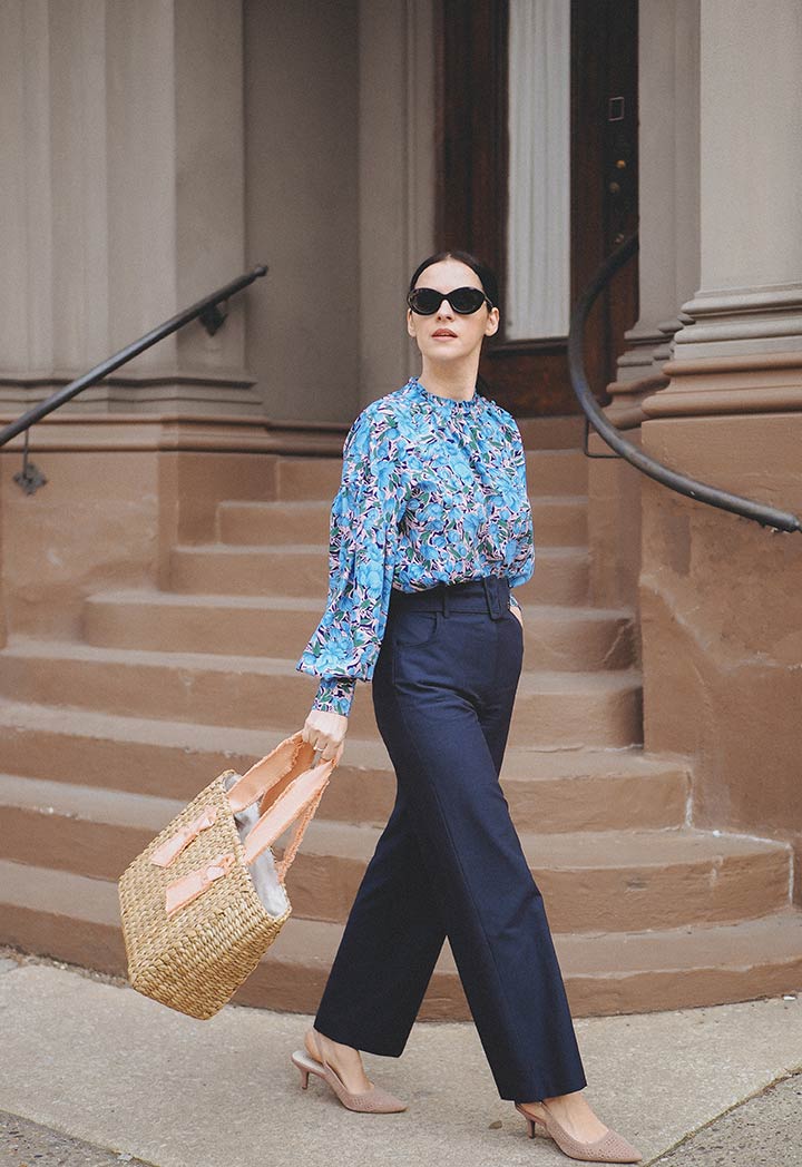 Navy Straight Leg Belted Pants