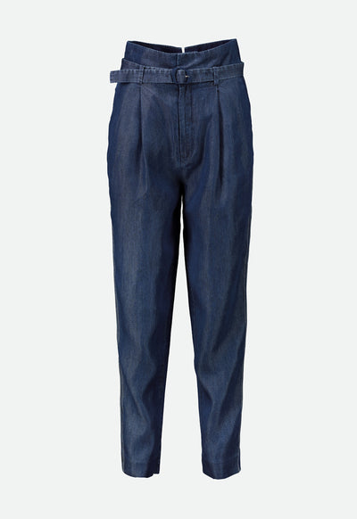 Paperbag Waist Wash Denim Pants