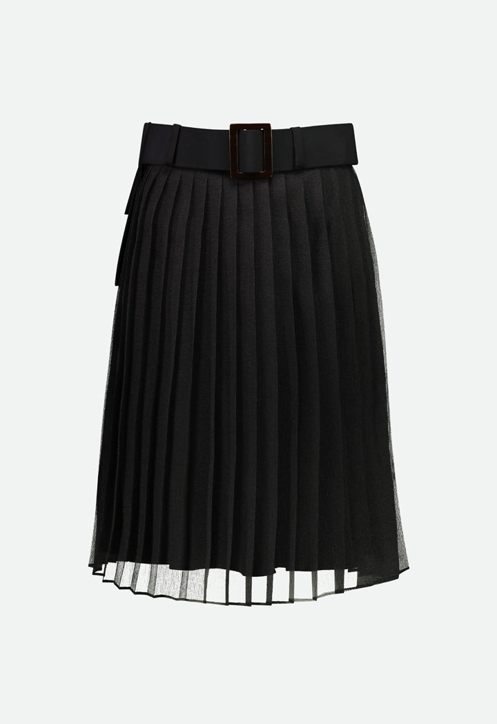 Belted Organza Pleated Skirt
