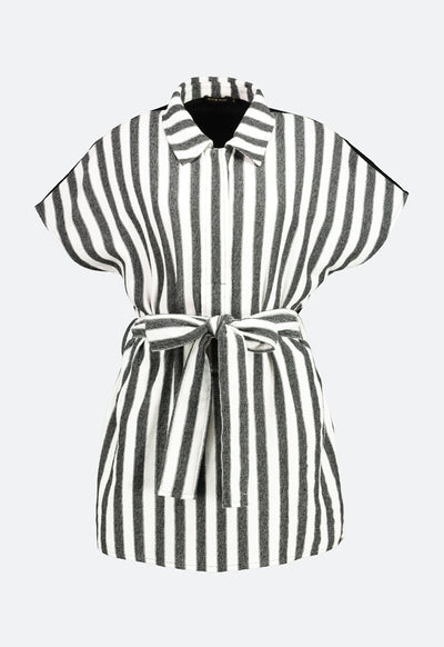 Mixed Fabric Collared Blouse