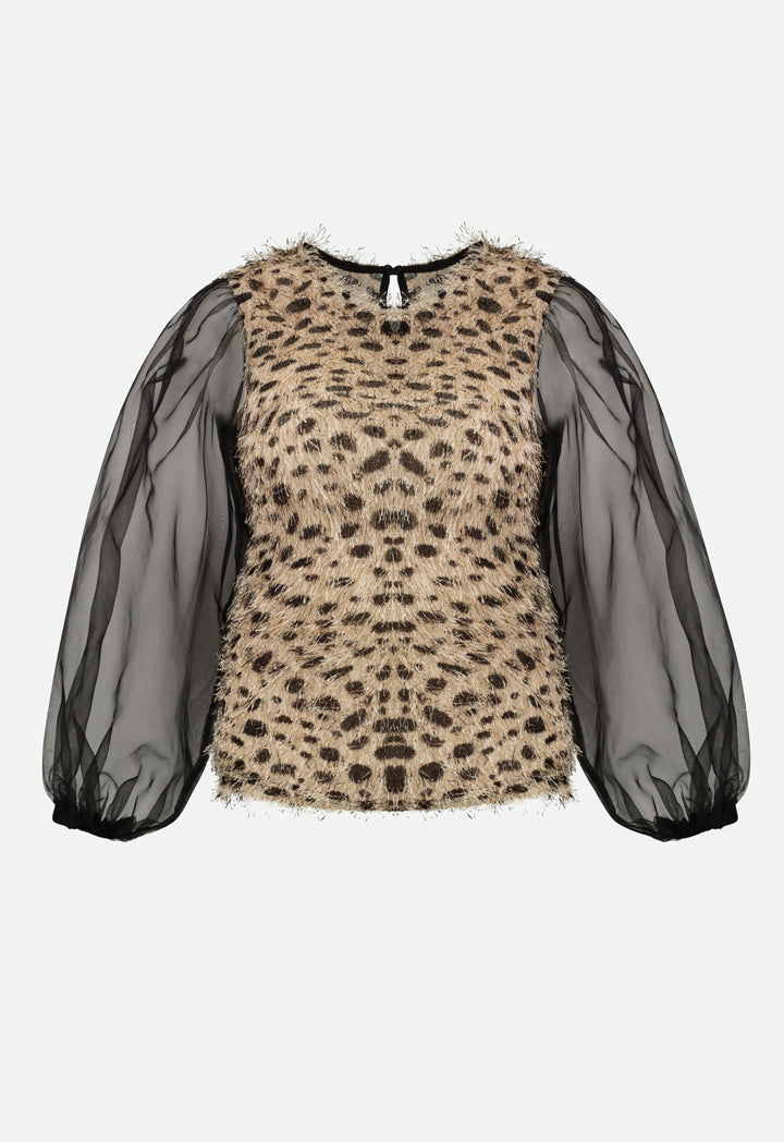 Organza Sleeve Leopard Print Blouse