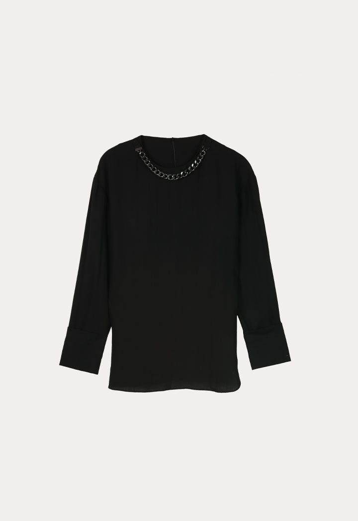 Chain Neck Solid Blouse