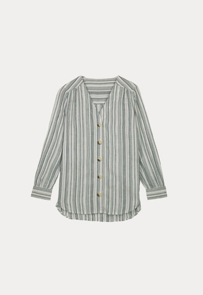 Cotton Stripe V Neck Blouse