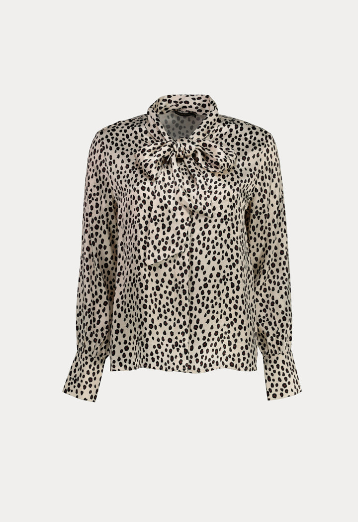 Leopard Print Tie Neck Shirt