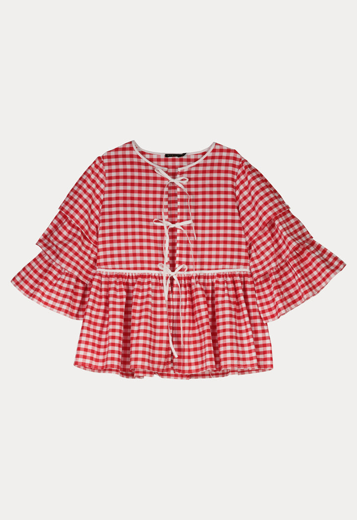 Gingham Layer Frilled Outerwear - Fresqa