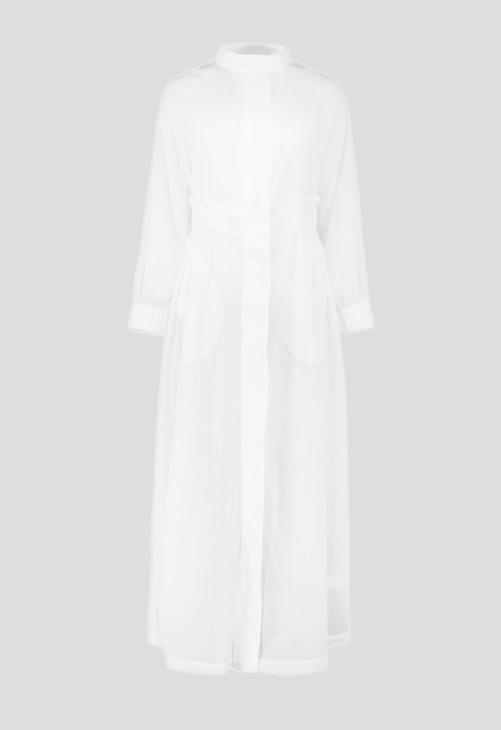White Crinkle Long Outerwear
