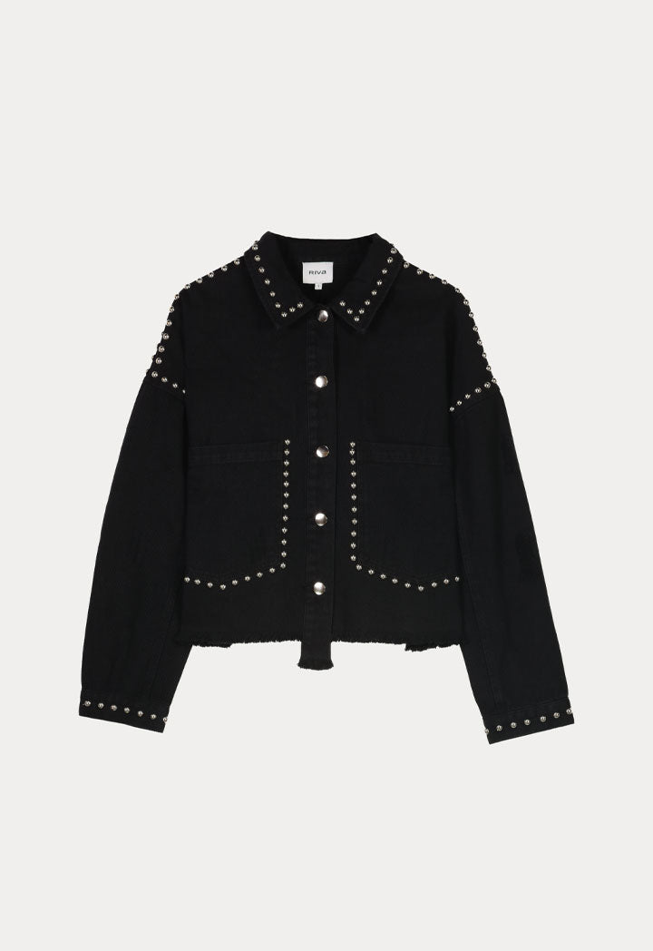 Round Rivets Embellished Denim Outerwear
