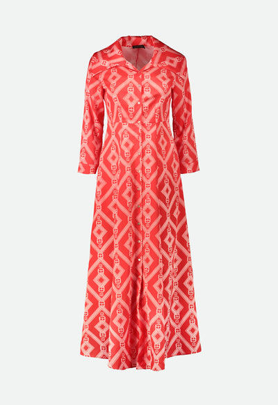 Printed Turn Down Collar Dress - Fresqa