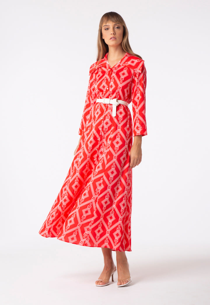 Printed Turn Down Collar Dress - Fresqa