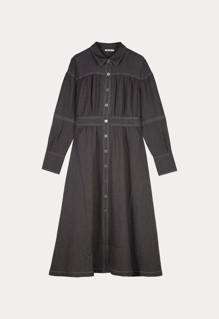 Casual Long Contrast Stitch Shirt Dress
